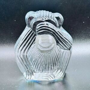 Viking Glass See No Evil Monkey Clear Satin Handmade Paperweight USA Figurine